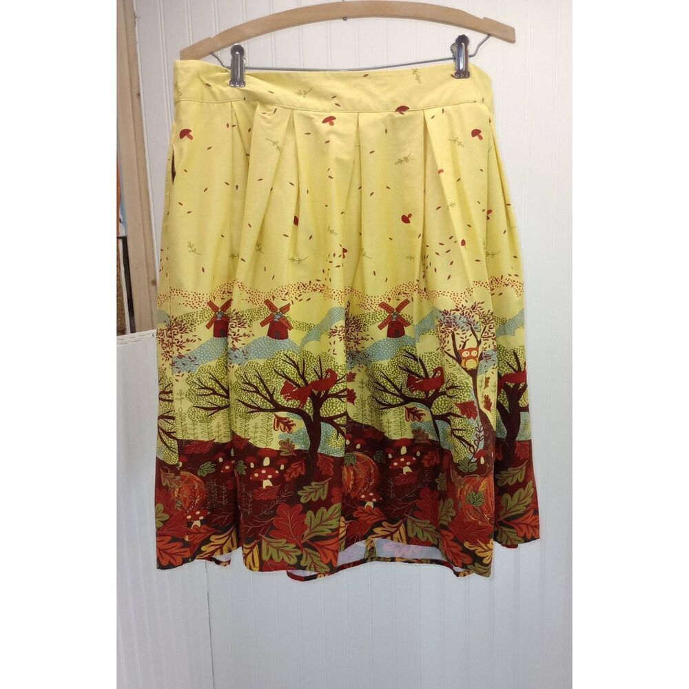 Yellow autumn, owl circle skirt , rockabilly. Size XL